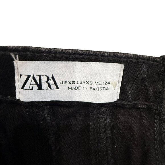 Zara Black Denim Corset Top Exposed Front Zipper Size XS Frayed Hem Strapless - Picture 6 of 9